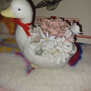 Ceramic Duck Planter with Floral Arrangement